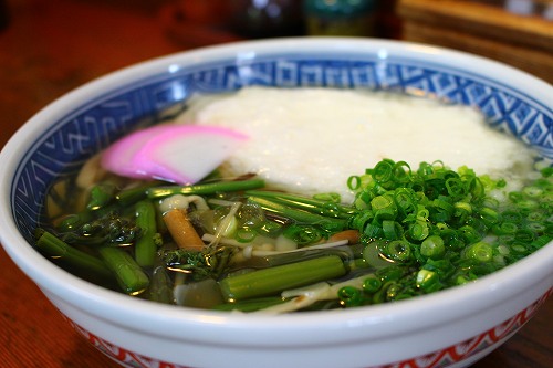 アツアツの麺に絡む、山芋と山菜のとろみ(#^.^#)